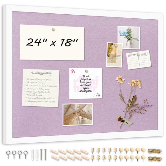 Linen Bulletin Board Poster Board 24x18 Inches Purple Linen Cork Board for Wall