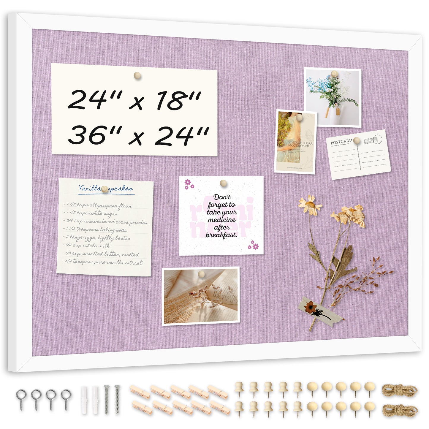 Linen Bulletin Board Poster Board 24x18 Inches Purple Linen Cork Board for Wall