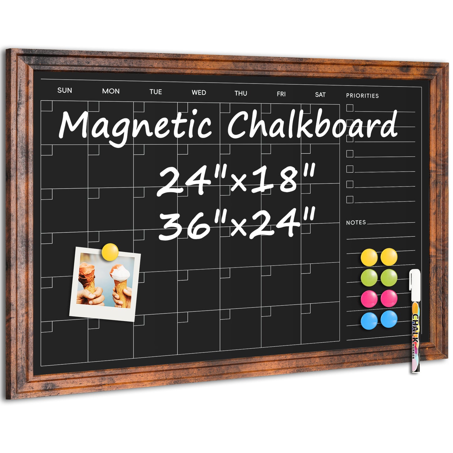 Chalk Board 24" x 18", 36" x 24"Magnetic Calendar Chalkboard for Wall Hanging Chalkboards Sign Monthly Planner