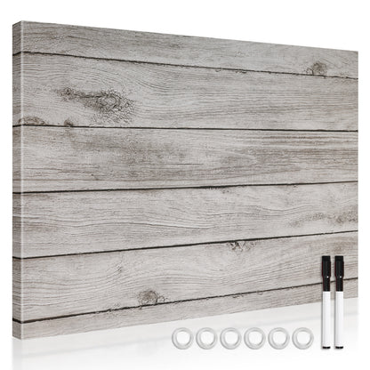 Magnetic Boards for Wall 18"x24" Wooden Planks Print Decorative White Board Magnetic Dry Erase Board, Grey Wooden Planks