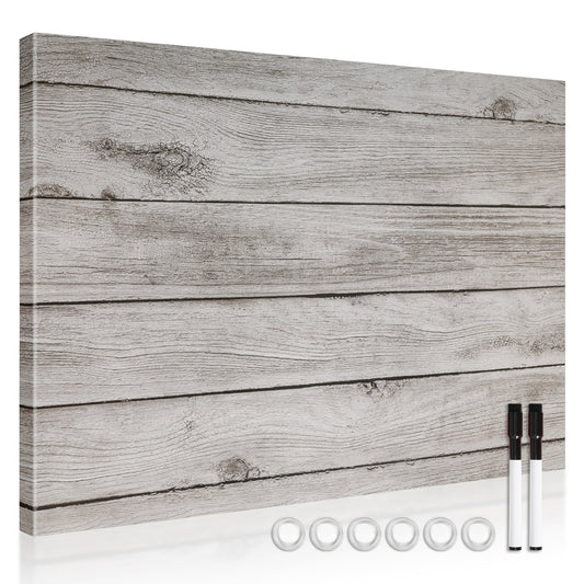 Magnetic Boards for Wall 18"x24" Wooden Planks Print Decorative White Board Magnetic Dry Erase Board, Grey Wooden Planks