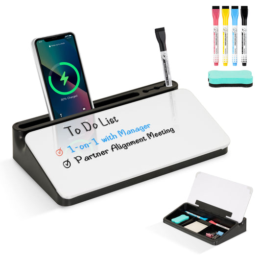 Glass Desktop Whiteboard with Storage Desk Buddy Desktop Glass Dry Erase Board
