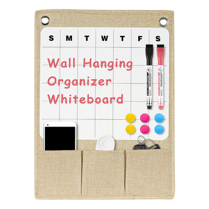 Wall Hanging Organizer Canvas with Whiteboards Small Dry Erase White Board Wall Hanging Basket with Pockets