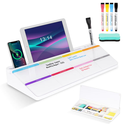 DOLLAR BOSS Desk White Board with Computer Keyboard Stand, Desktop Glass Whiteboard