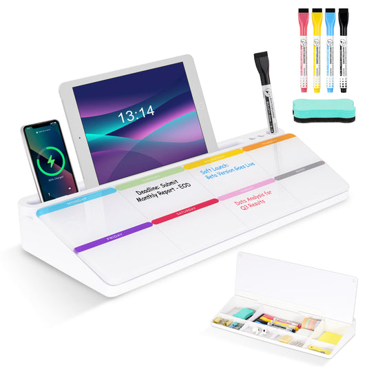 DOLLAR BOSS Desk White Board with Computer Keyboard Stand, Desktop Glass Whiteboard