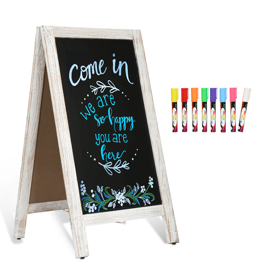 A-Frame Chalkboard 40" x 20", Double-Sided Magnetic Chalkboard Easel, 8 Markers 8 Magnets 1 Rag-White