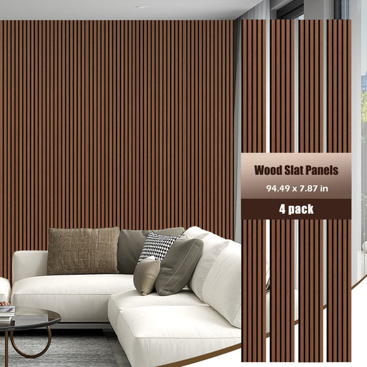 Wood Slat Acoustic Panels for Wall, 94.5" x 7.9" 4Pcs, Walnut