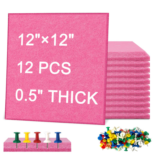 12 Packs Pink Felt Board Large Cork Bulletin Board Cork Board Wall Tiles