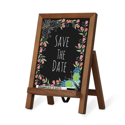 Small Tabletop Chalkboard Signs, 9.5" x 14" Magnetic Chalk Board with Stand Wood Frame-Brown