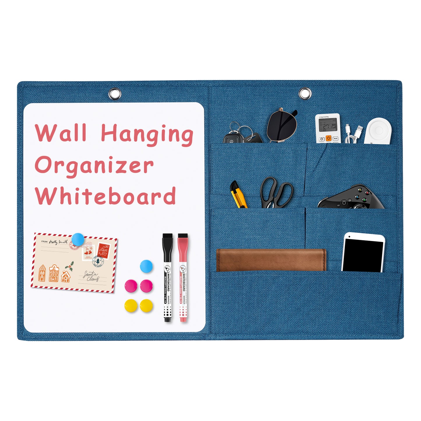 Wall Hanging Organizer Canvas with Whiteboards, Small Dry Erase White Board Wall Hanging Basket with Pockets