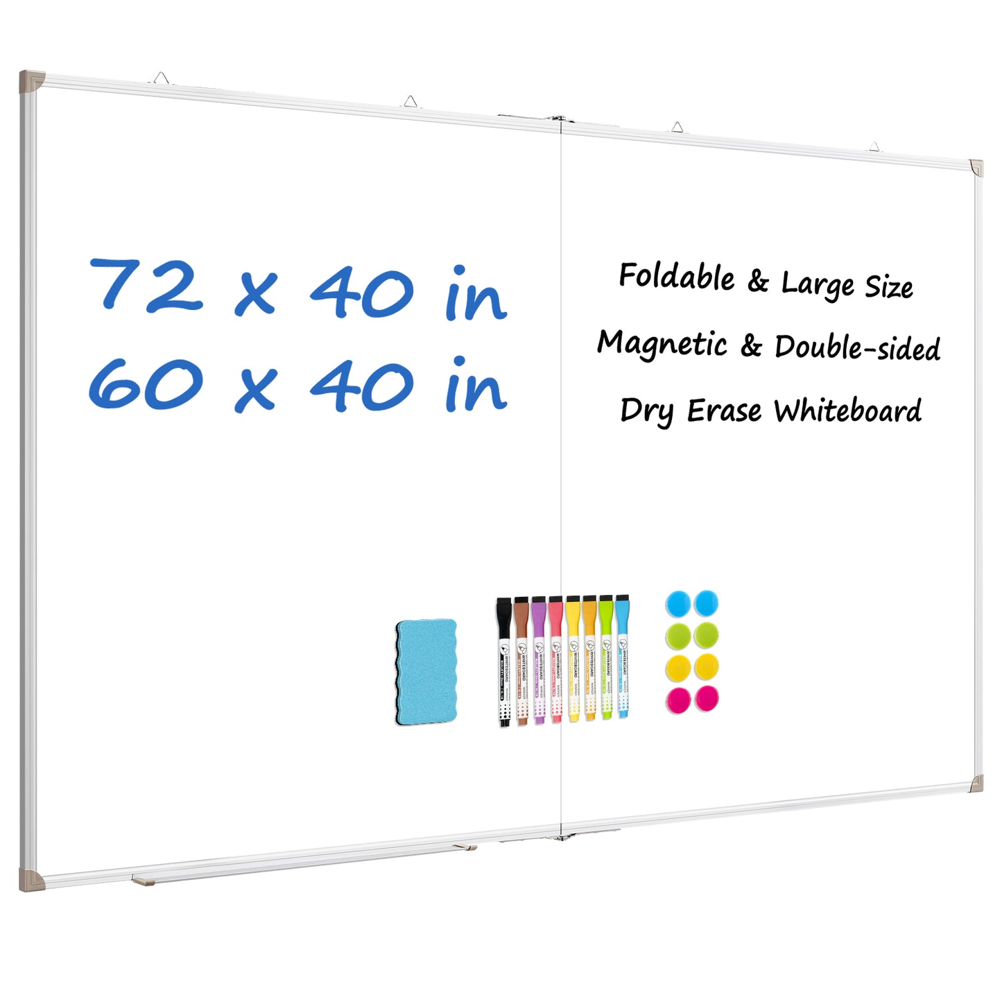 Large Dry Erase White Board Double Sided Magnetic Foldable Whiteboard Wall Mounted Folding Message Presentation Board