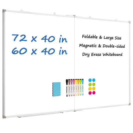 Large Dry Erase White Board Double Sided Magnetic Foldable Whiteboard Wall Mounted Folding Message Presentation Board