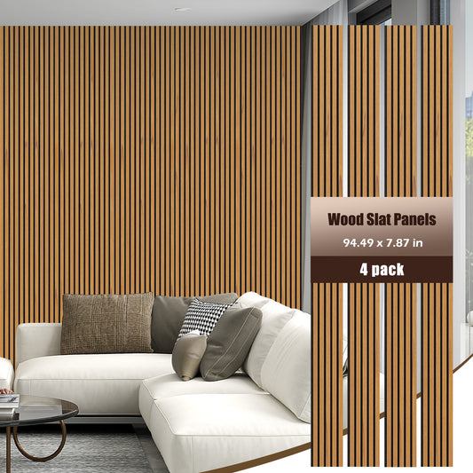 Wood Slat Acoustic Panels for Wall, 94.5" x 7.9" 2Pcs, Teakwood