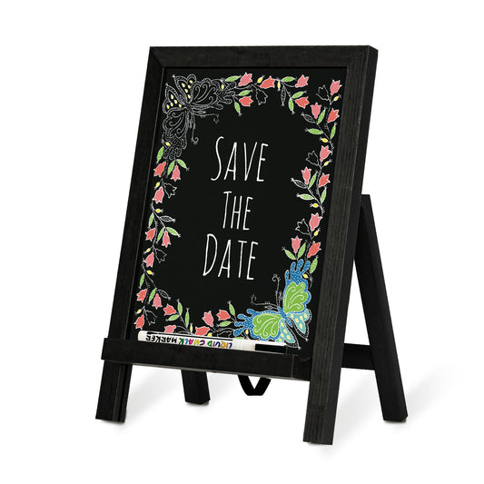 Small Tabletop Chalkboard Signs, 9.5" x 14" Magnetic Chalk Board with Stand Wood Frame-Black