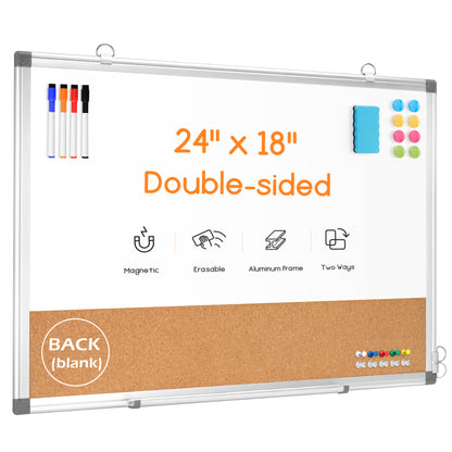 Dry Erase Board Double-Sided Whiteboard Cork Board Combo for Wall,  24" x 18", 36" x 24" Dry Erase White Board Corkboard Combination