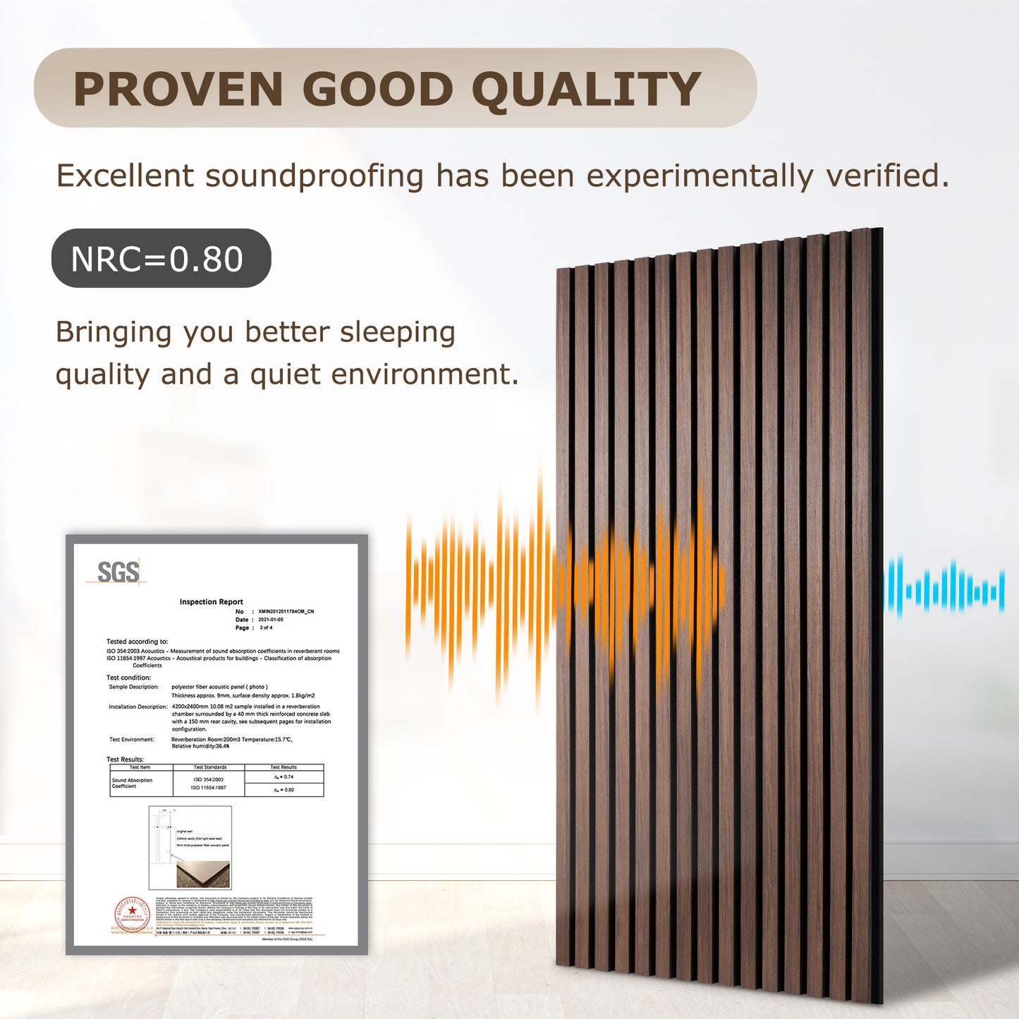 Wood Slat Acoustic Panels for Wall, 46.5" x 23.8" 2Pcs, Ebony