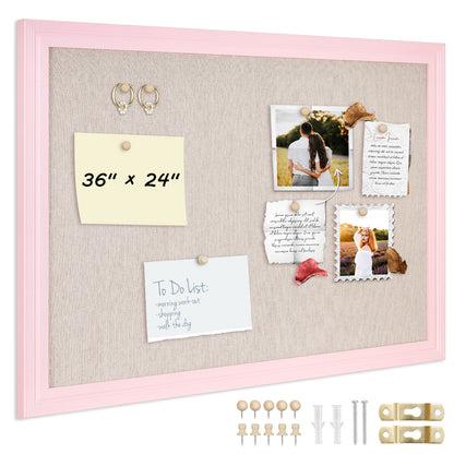 Pink Bulletin Board Pink Cork Board with Linen, Wood Framed 18"x 24" Corkboard Bulletin Board for Wall Decor