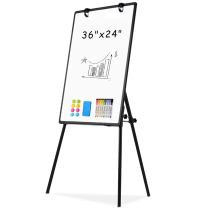 Whiteboard Easel with Stand 36" x 24" Height Adjustable Tripod Stand Portable Magnetic Dry Erase White Board