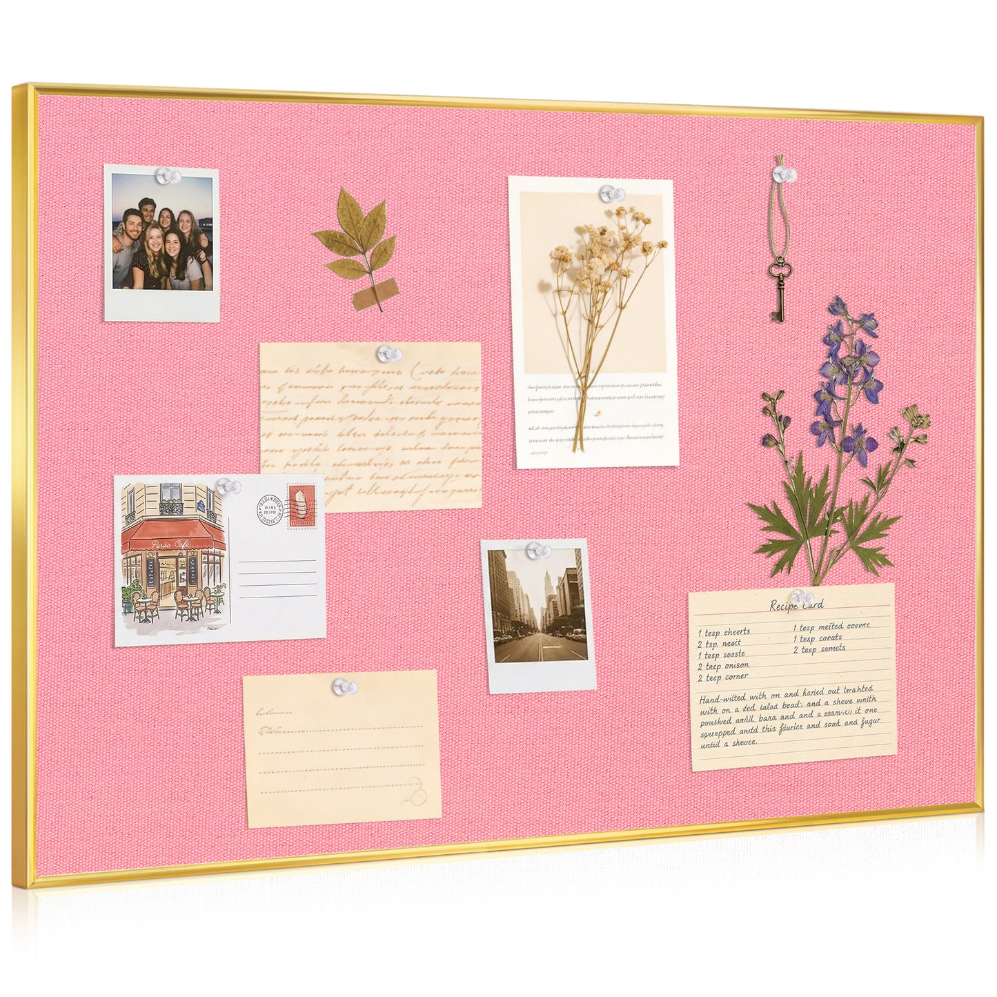 Bulletin Board with Linen Cork Board for Wall Poster Board, Pink