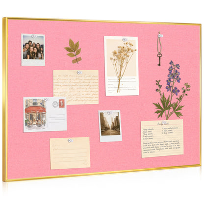 Bulletin Board with Linen Cork Board for Wall Poster Board, Pink