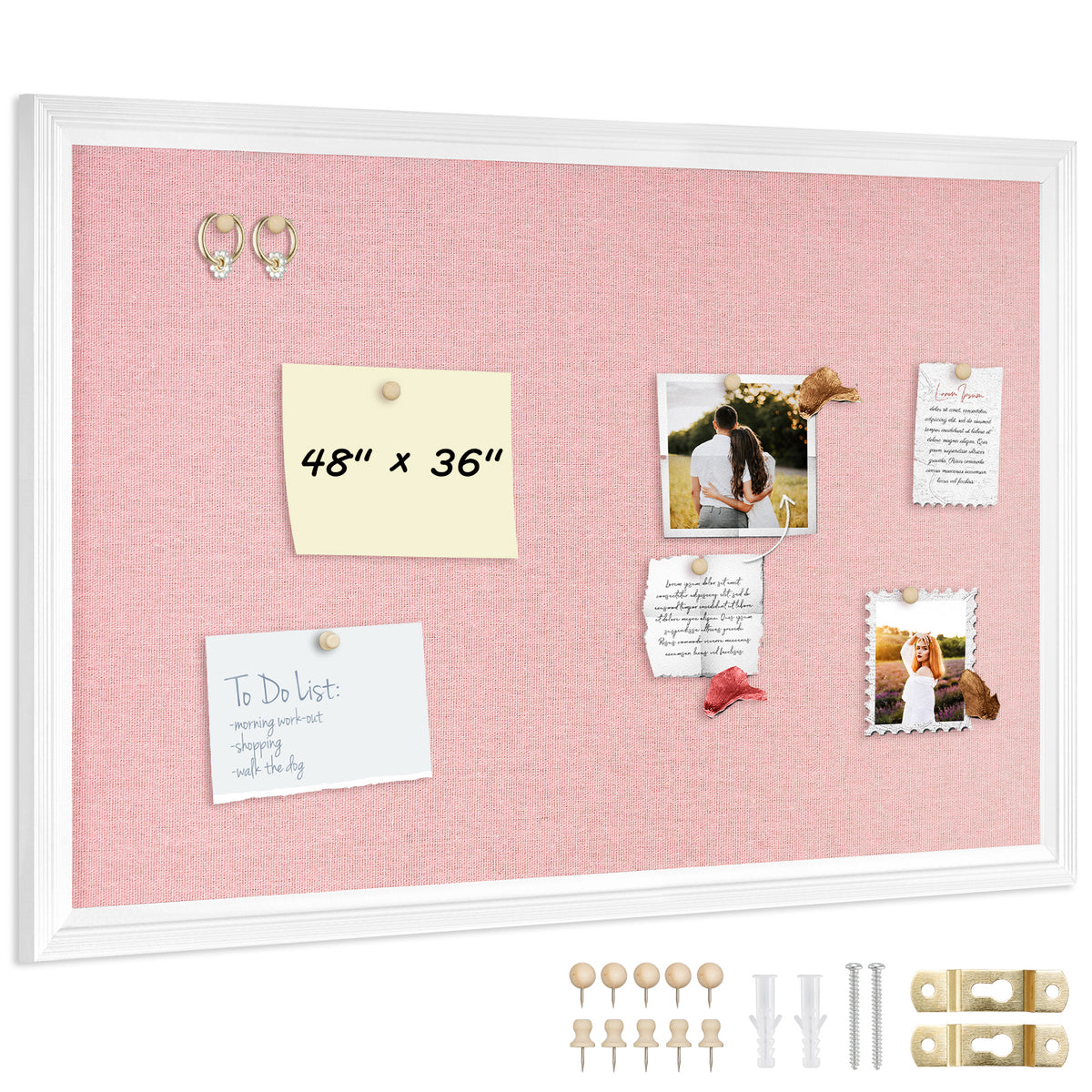 Pink Bulletin Board Pink Cork Board with Linen Corkboard Bulletin Board for Wall Decor White Wood Framed