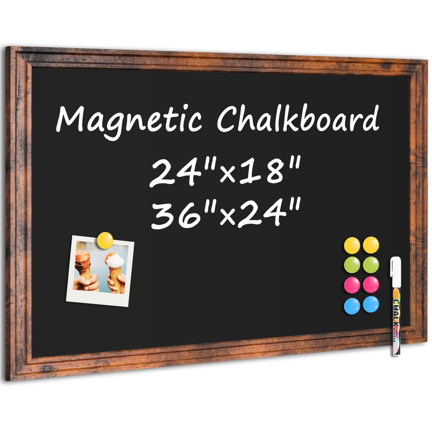 Magnetic Chalkboard 24"x18", 36"x24" Large Blackboard, Hanging Chalk Board for Wall Rustic Blackboard Hanging Chalkboards