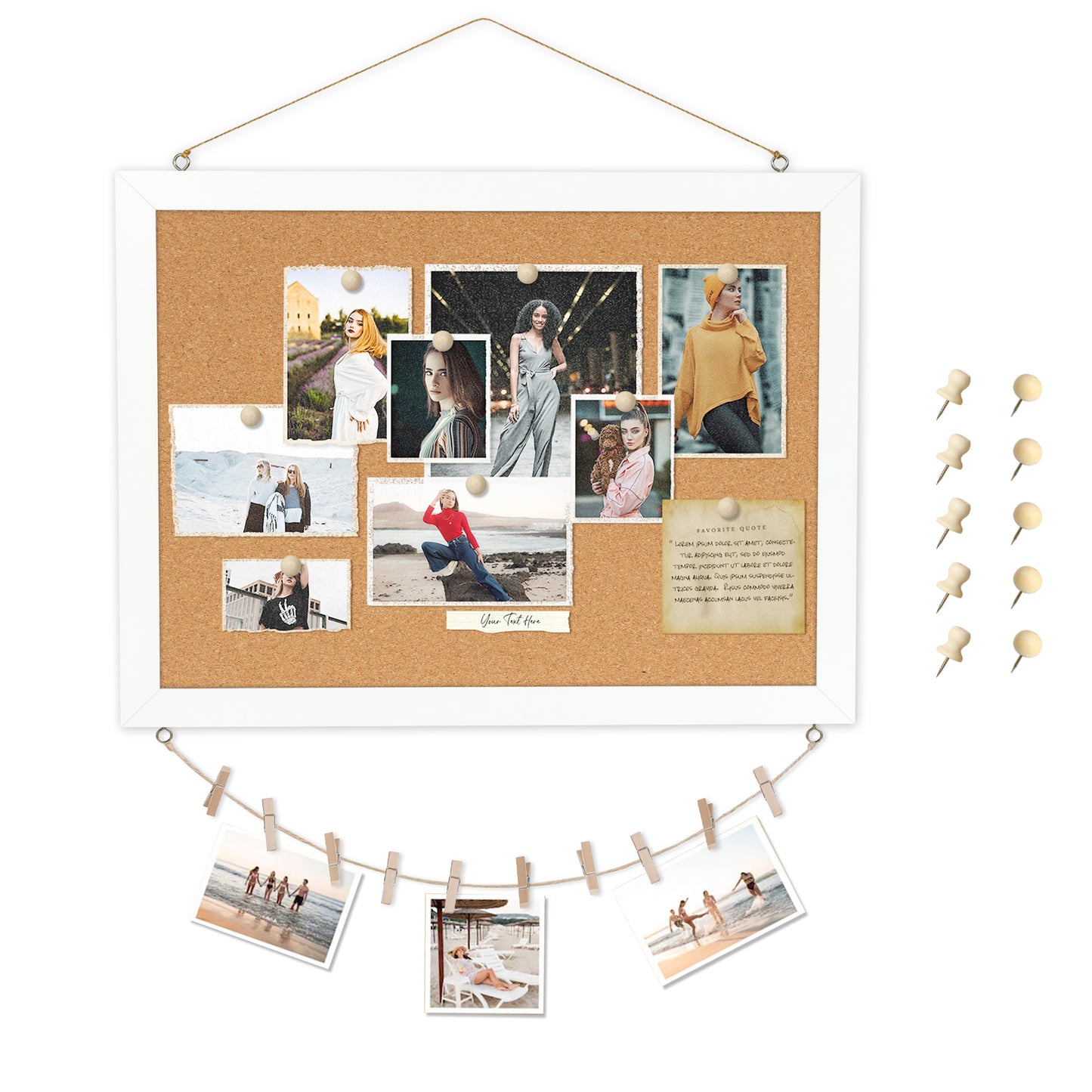 Cork Board Bulletin Board 16x12 Inches Wooden Frame Pin Board