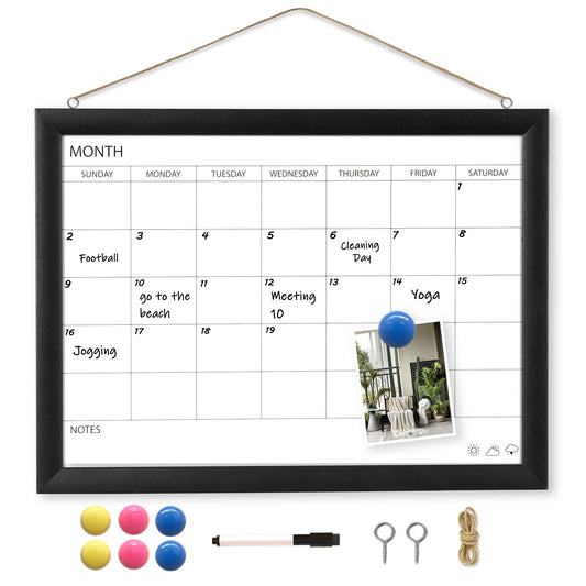 Dry Erase White Board & Monthly Calendar Board, Magnetic Whiteboard for Wall, 16"x12" Hanging Board