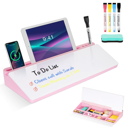 Desktop Glass Whiteboard Dry Erase Board Computer Keyboard Stand White Board Surface Pad with Drawer, Desk Organizers