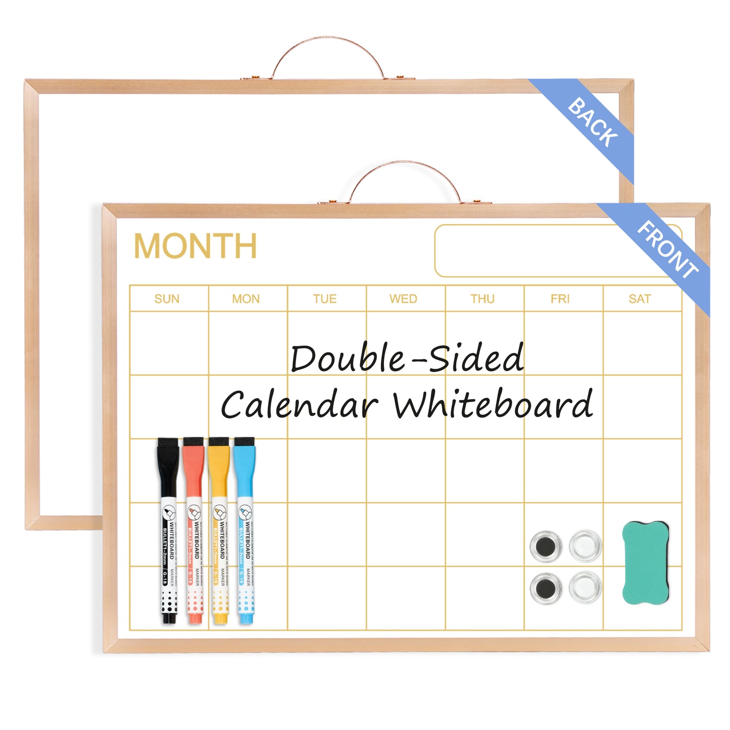 Magnetic Monthly Calendar Whiteboard, 16'' x 12'' Double Sided Dry Erase Calendar for Wall Office Home, Small Portable White Board Calendar