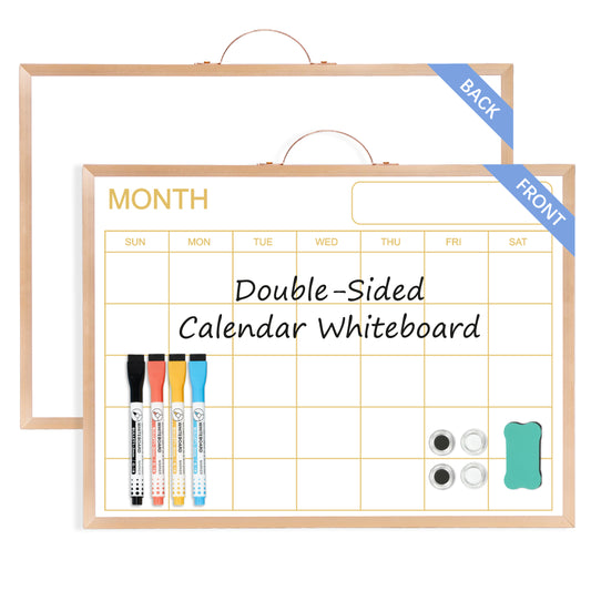 Magnetic Monthly Calendar Whiteboard, 16'' x 12'' Double Sided Dry Erase Calendar for Wall Office Home, Small Portable White Board Calendar