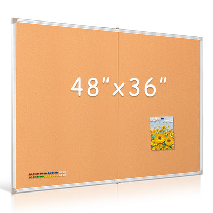 Foldable Cork Board, Double-Sided Large Corkboard for Wall Aluminum Frame with 20 Pins