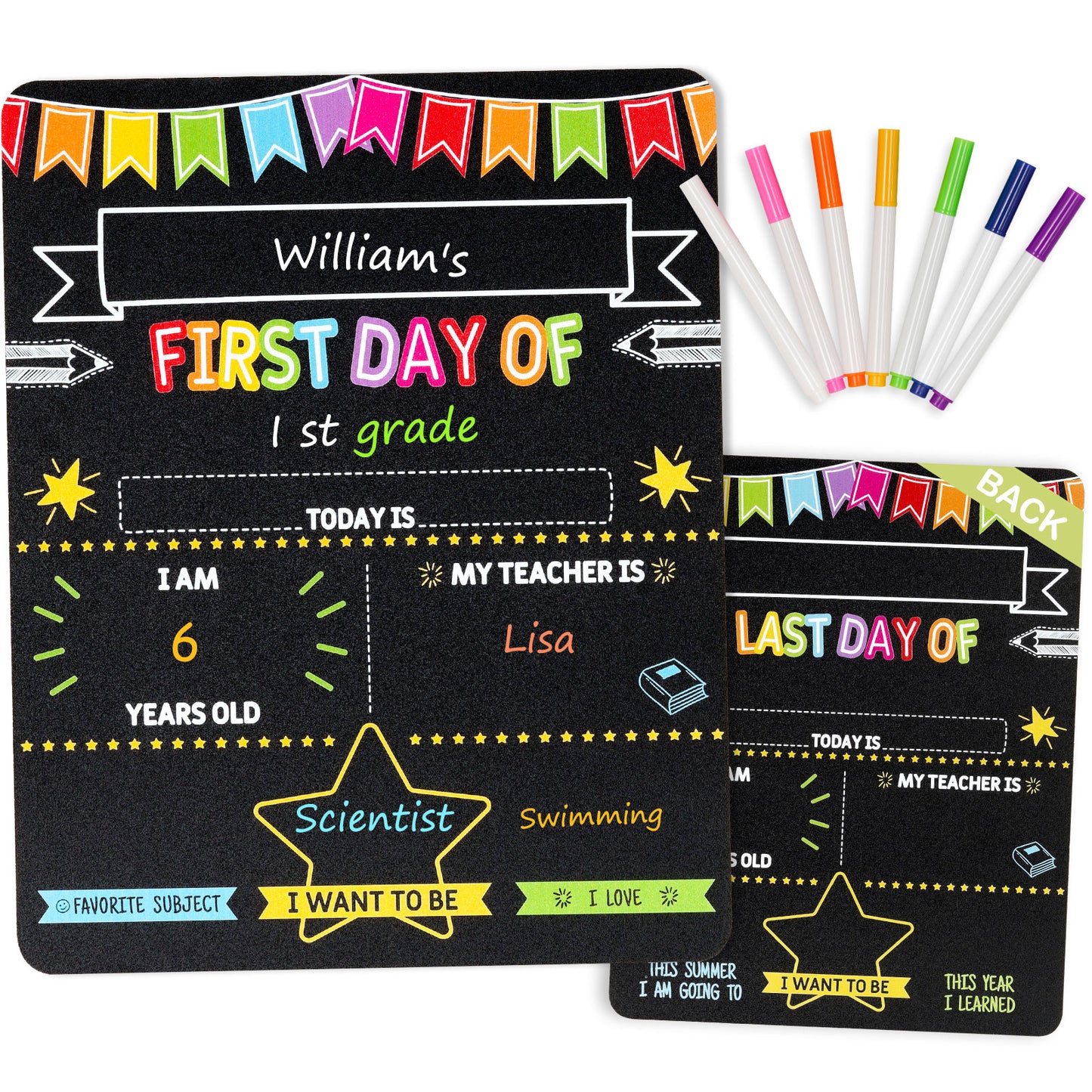 First and Last Day Chalkboard Signs, 14”x11” Double-Sided Reusable And Erasable Chalkboard