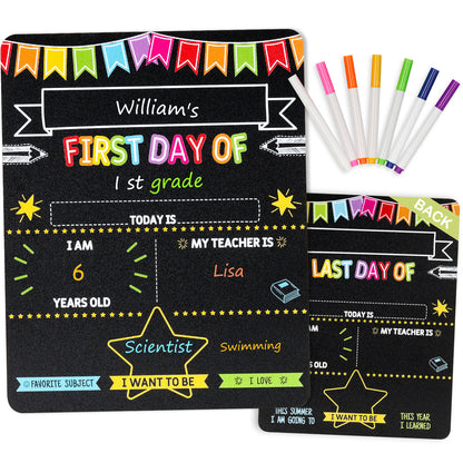 First and Last Day Chalkboard Signs, 14”x11” Double-Sided Reusable And Erasable Chalkboard