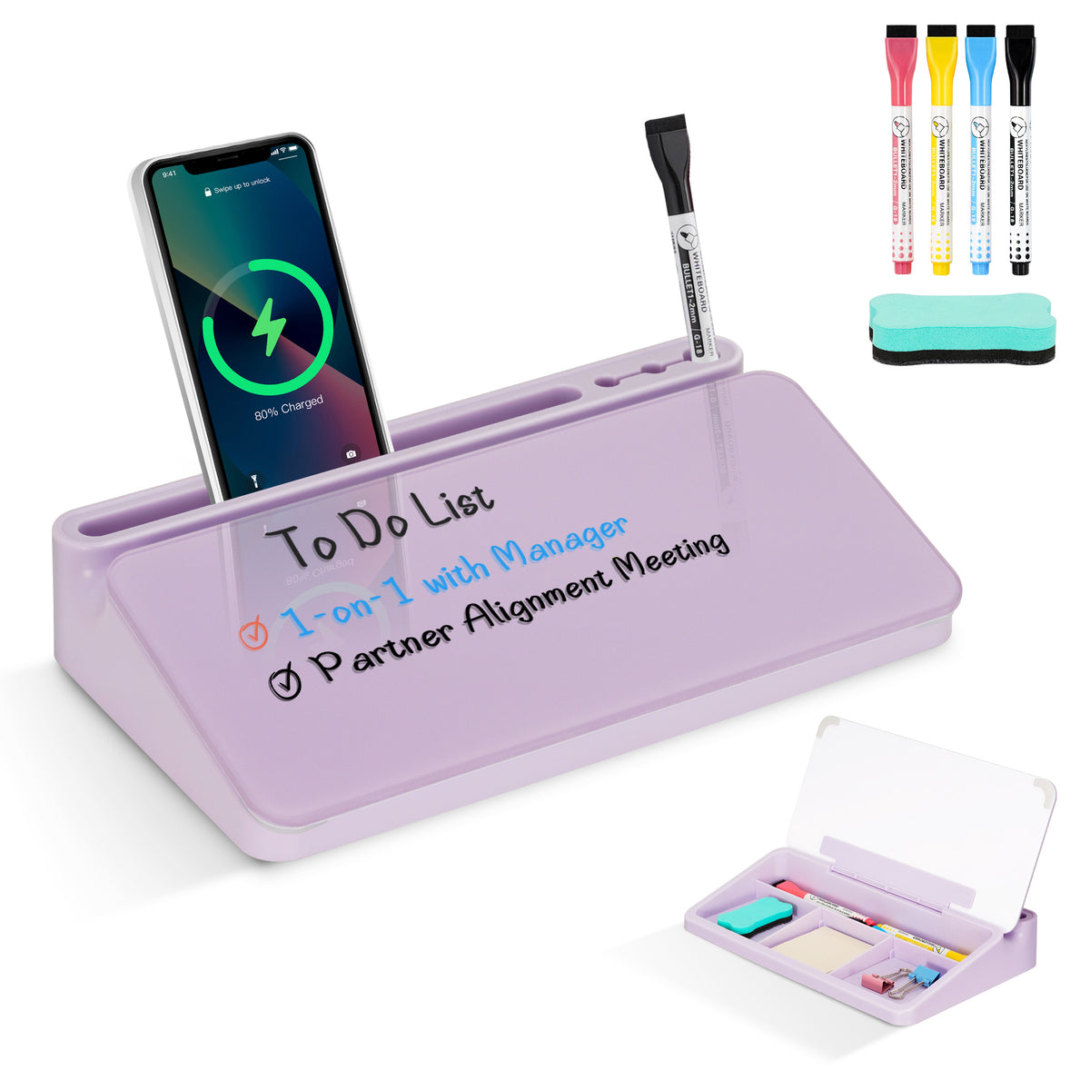 Glass Desktop Whiteboard Desktop Desk Dry Erase Board with Drawers