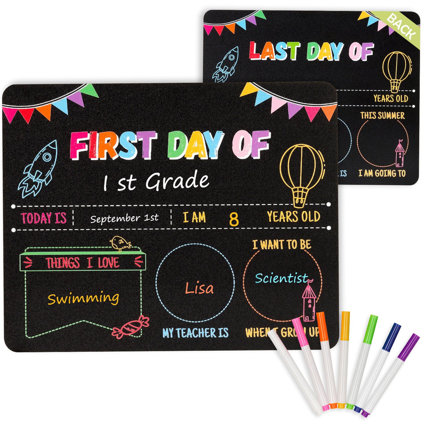 First and Last Day Chalkboard Signs, 14”x11” Double-Sided Reusable And Erasable Chalkboard