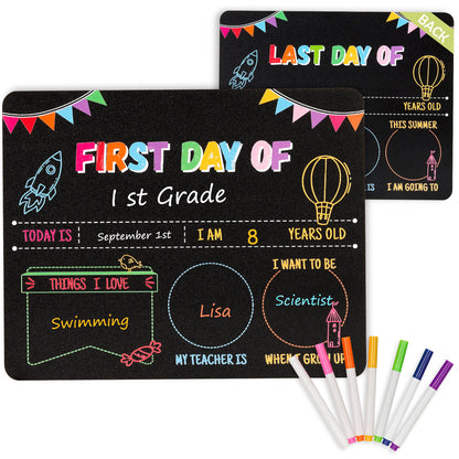 First and Last Day Chalkboard Signs, 14”x11” Double-Sided Reusable And Erasable Chalkboard