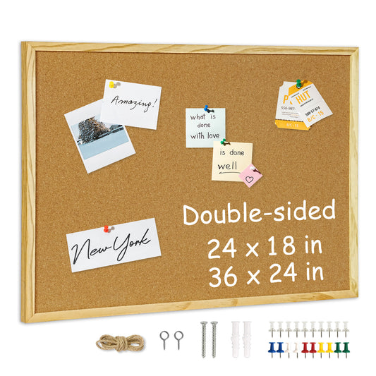 Pine Wood Frame Cork Board Bulletin Board for Wall with 20 Push Pins