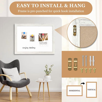 Dry Erase White Board Magnetic Whiteboard White Vintage Wood Frame Wall-Mounted White Board