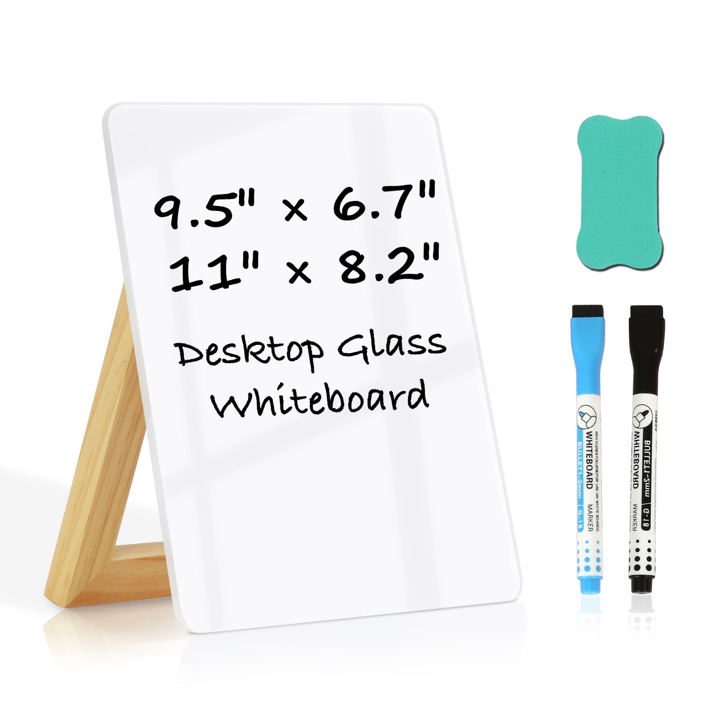 Glass Desktop Whiteboard with Reversable Stand Tabletop Small Portable Dry Erase Glass White Board