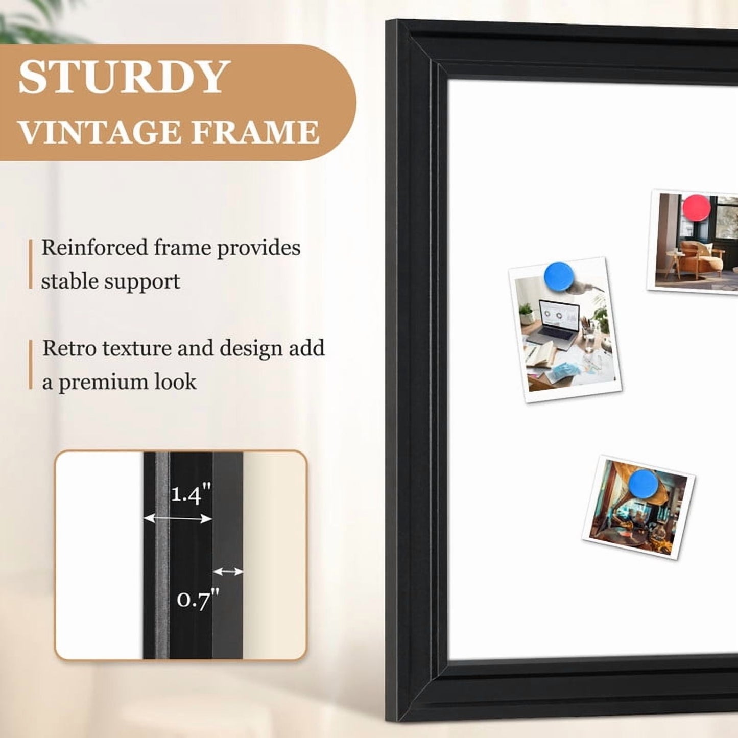 Magnetic Dry Erase Whiteboard for Wall Magnetic White Board with Real Black Wooden Frame