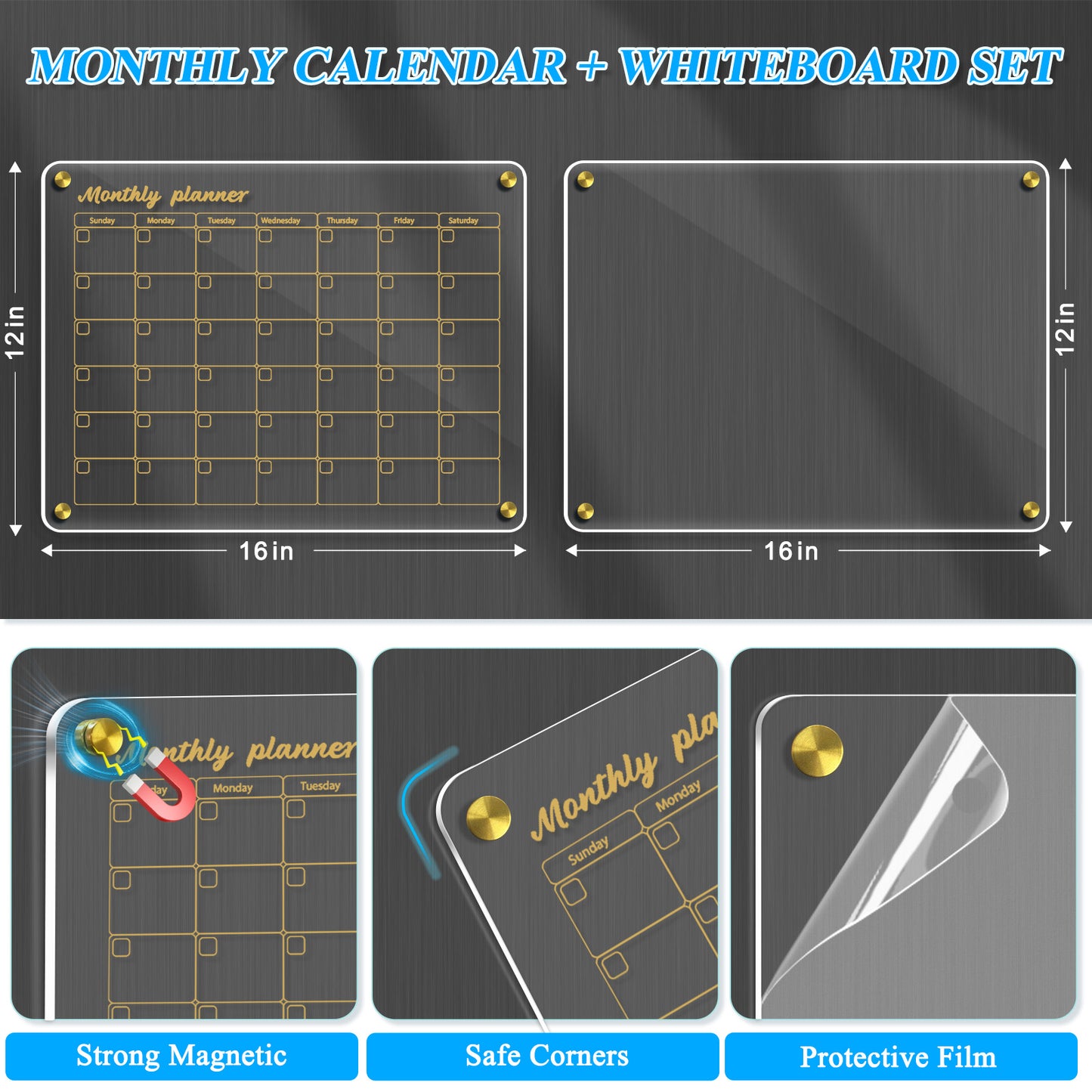 Acrylic Calendar for Fridge, 2 Pack 12"x16" Clear Fridge Calendar Monthly Clear Acrylic Plan Board