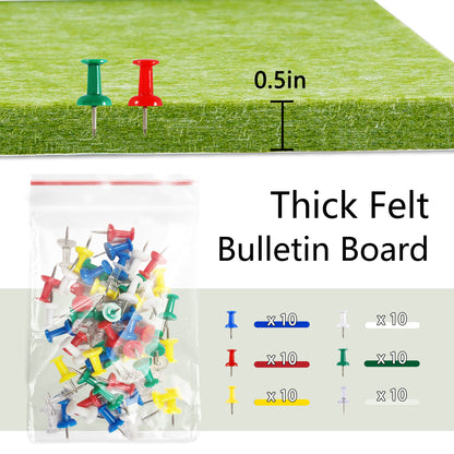 Felt Cork Board Tiles, 6 Packs 12" x 12" 1/2" Thick, Self Adhesive Acoustic Panels Soundproof with 60 Pushpins, Green