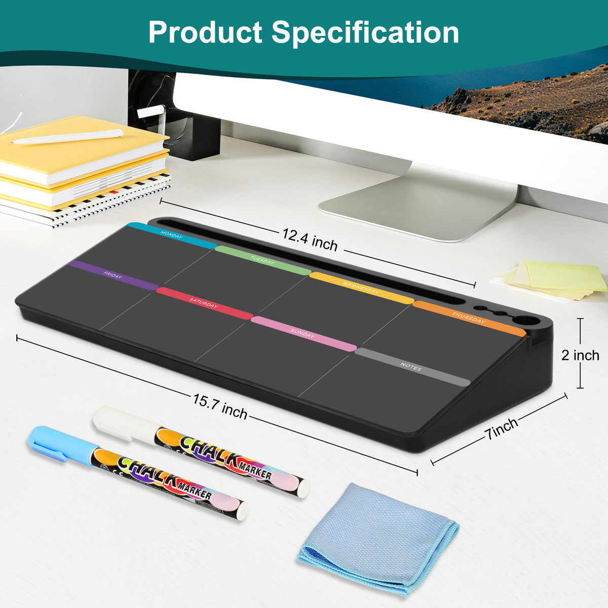 Desktop Glass Whiteboard with Storage Desk Board Buddy Desk Calendar Whiteboard Dry Erase Board