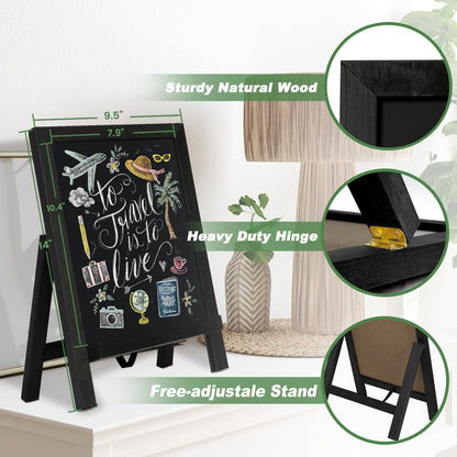 Small Tabletop Chalkboard Signs, 9.5" x 14" Magnetic Chalk Board with Stand Wood Frame-Black