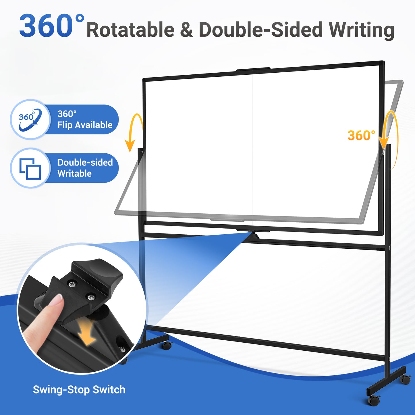 Rolling Whiteboard on Wheels 72"x40" Double-Sided Dry Erase Board with Stand Big White Board with Stand Portable Magnetic Mobile White Board, Black