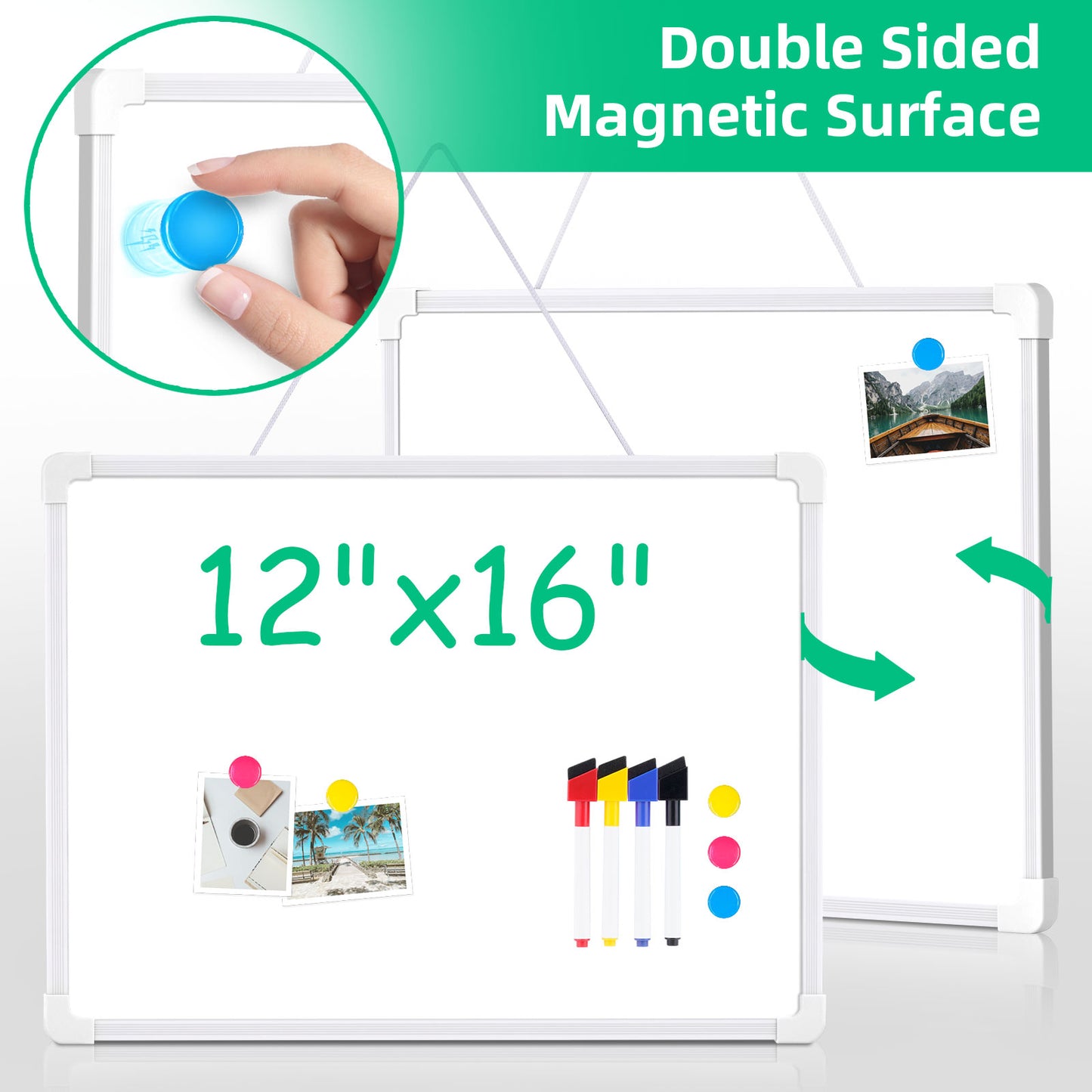 Magnetic White Board Dry Erase 16" x 12" Hanging Sign Portable Writing Dry Erase Whiteboard