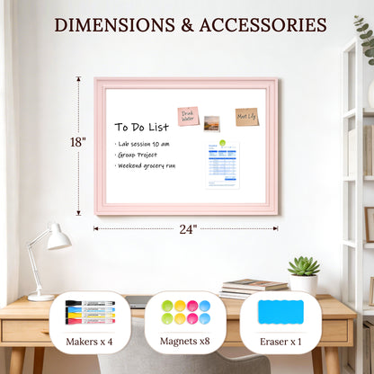 Magnetic Dry Erase Whiteboard Magnetic Whiteboard for Wall, Pink Wooden Framed