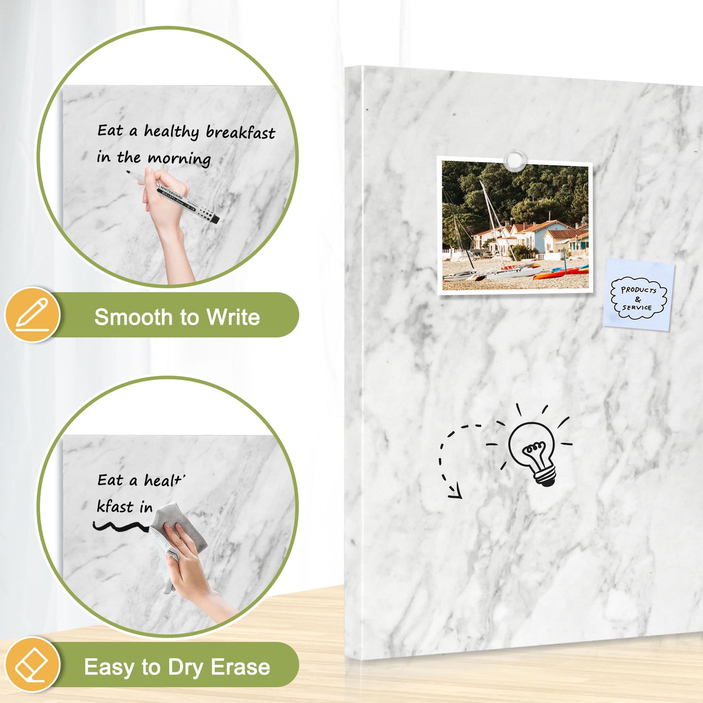 Magnetic Dry Erase Board Decorative White Board for Wall with White Marble Pattern Design