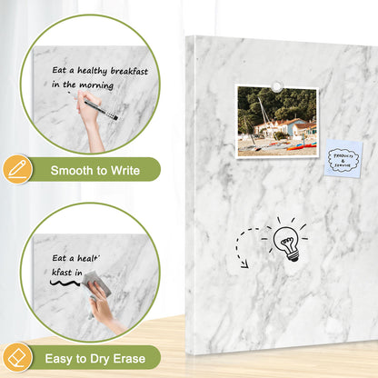 Magnetic Dry Erase Board Decorative White Board for Wall with White Marble Pattern Design